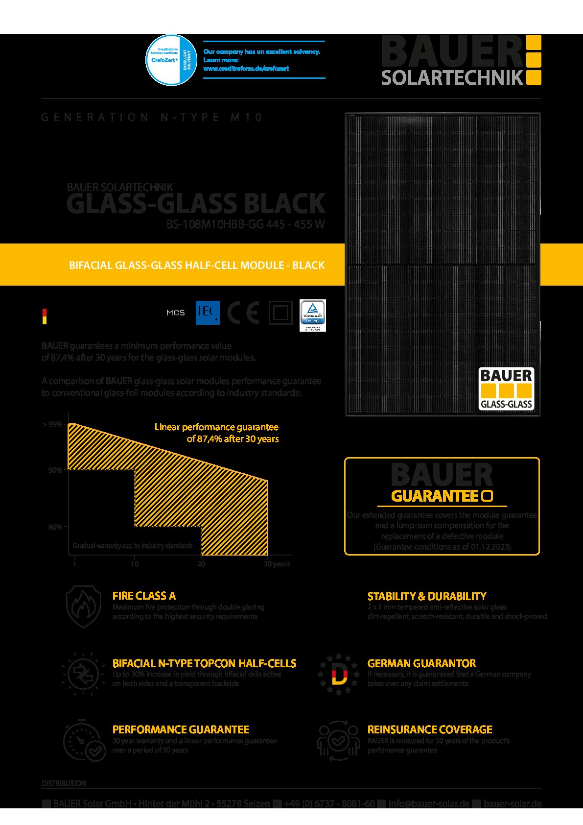 Bauer Solar Glass-Glass Black 445 W