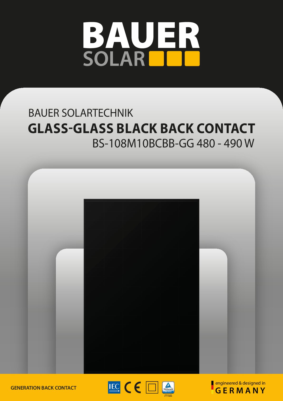Bauer Solar Glass-Glass Black Back Contact 480 W