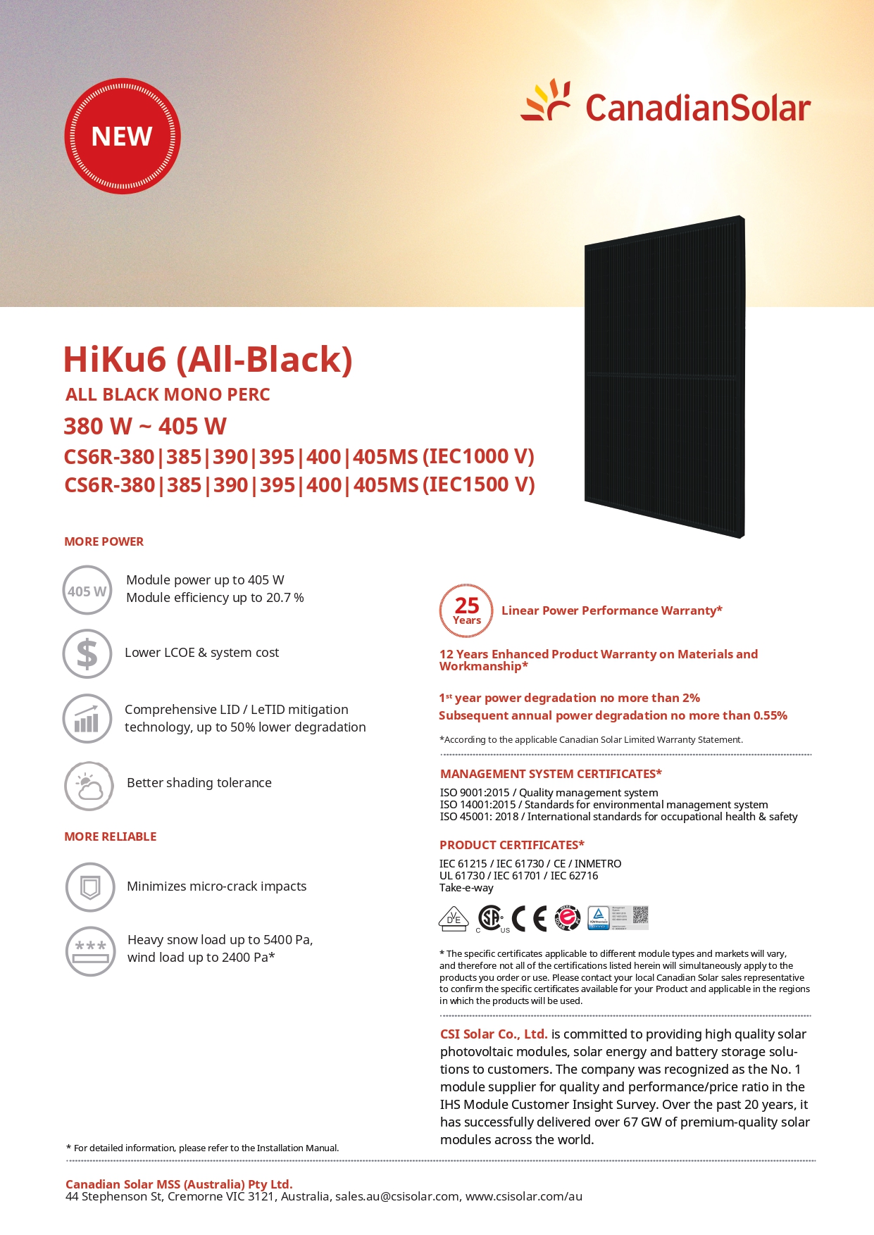 Canadian Solar HiKu6 All-Black CS6R-MS 400W image