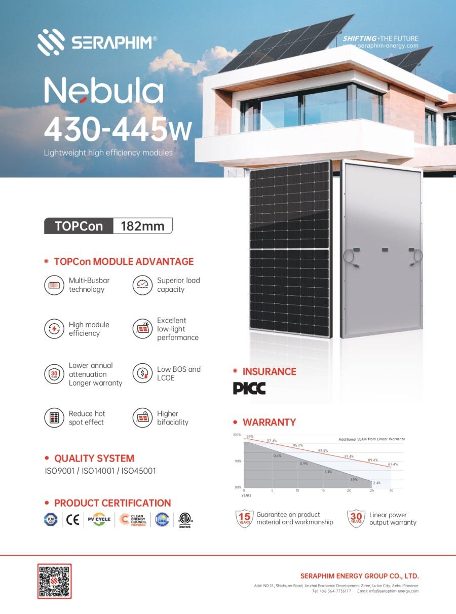 Seraphim TOPCon 445W 28mm Frame solar panel