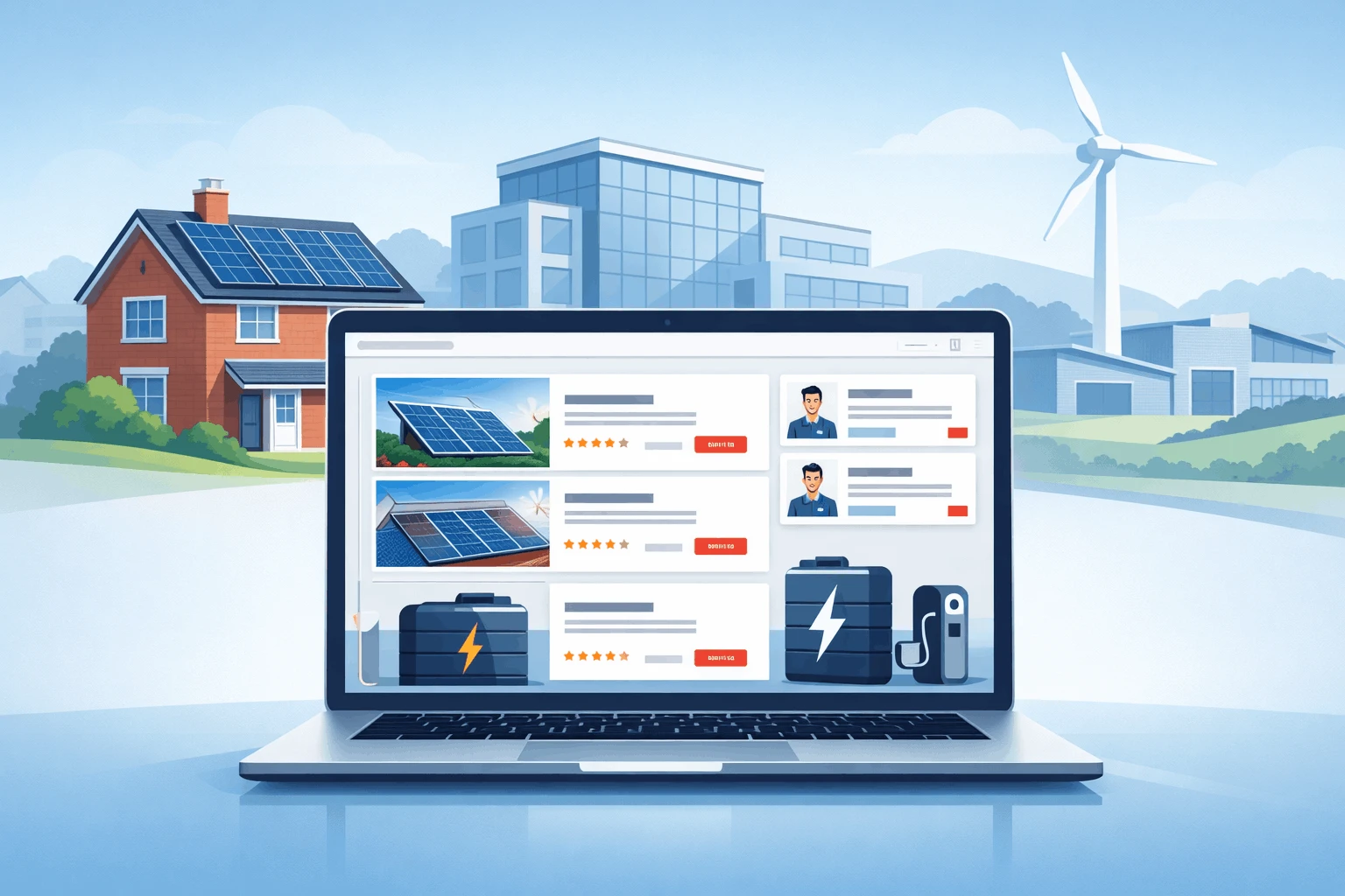 Photograph showing a site consultation for a small scale wind turbine installation in a rural UK setting, reflecting suitability assessment based on exposure, planning and grid considerations.