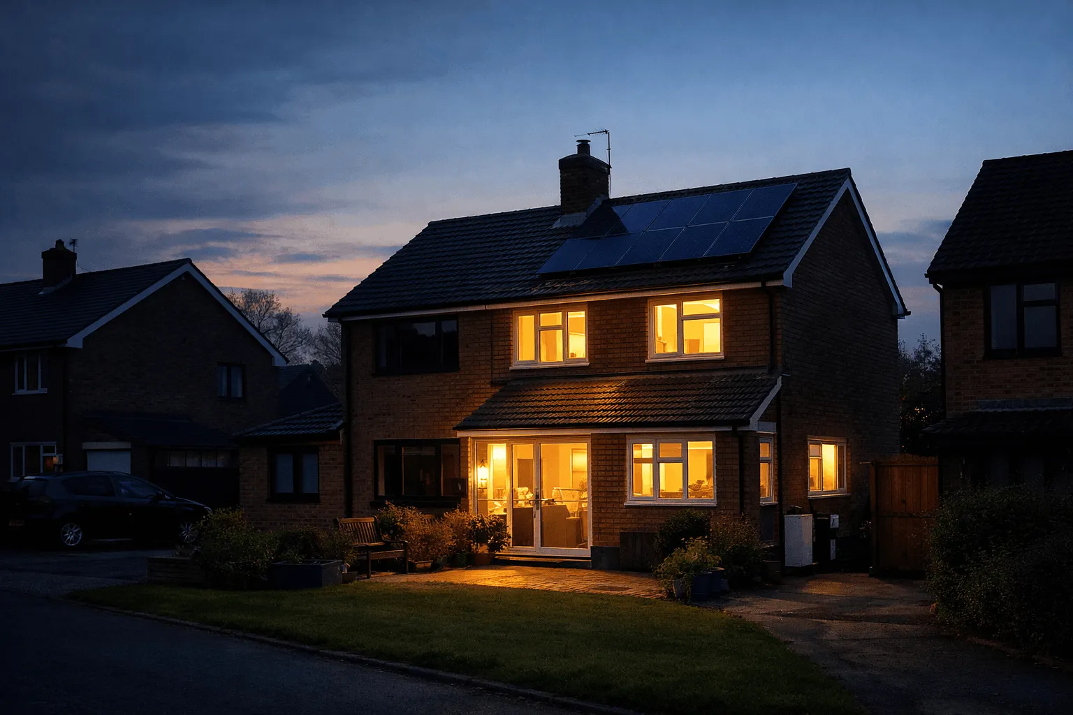A UK home using a battery system to keep lights on during a power cut, showing real-world backup capability.