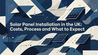 Description: An educational technical diagram for a UK energy website. This infographic illustrates the process of solar panel installation in the UK, highlighting key steps and…