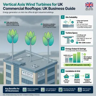 Vertical axis wind turbines for UK commercial rooftops: UK