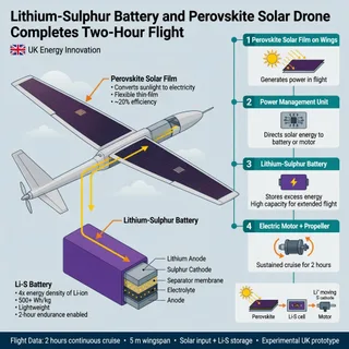 Lithium-Sulphur Battery and Perovskite Solar Drone Completes Two-Hour Flight